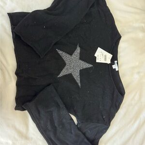 Subdued Black Star Knit Sweater with Silver Star Detail